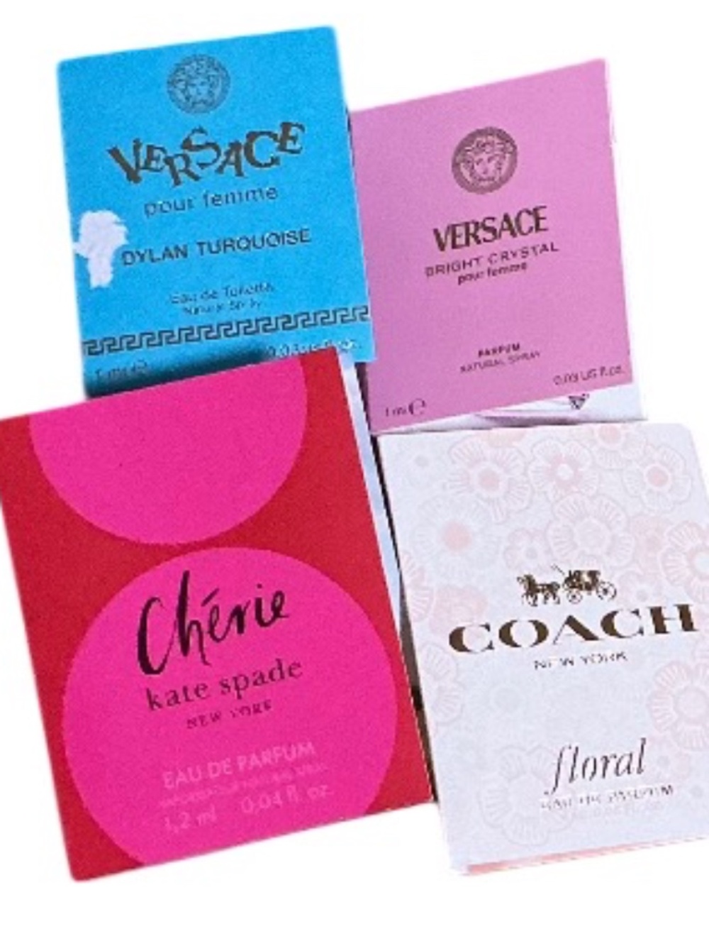 Bundle of 4 High End Designer Perfume Samples Versace, Coach, Kate Spade, Floral